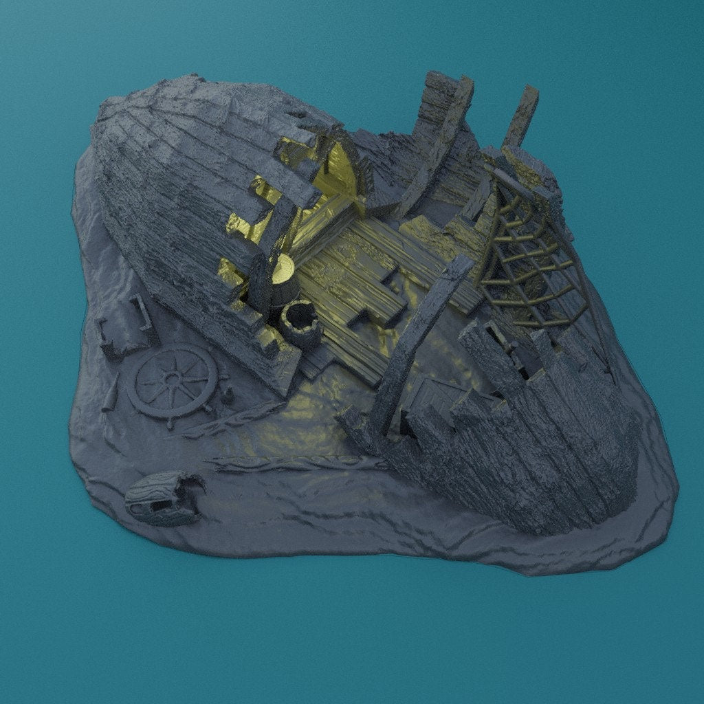 Shipwreck Terrain, Sunken Ship, Shipwreck on Island, Tabletop Gaming Shipwreck