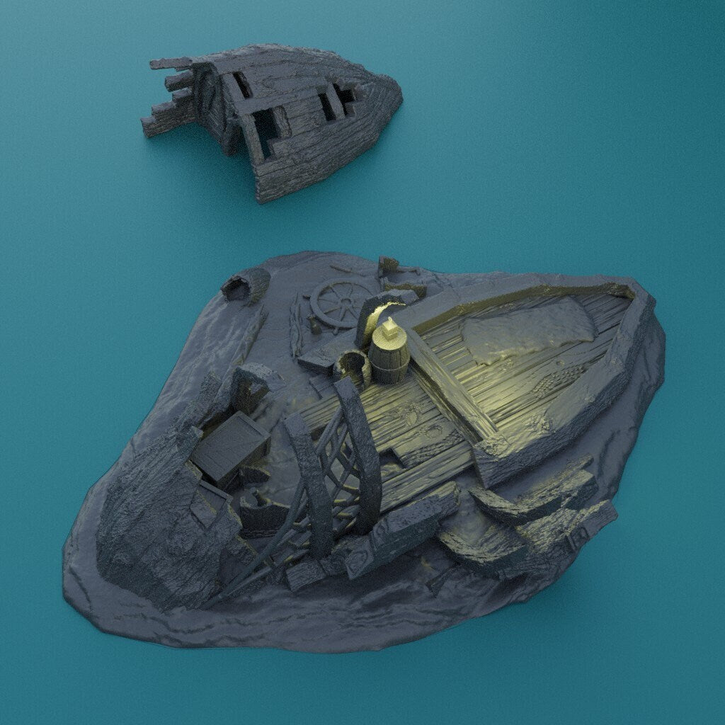 Shipwreck Terrain, Sunken Ship, Shipwreck on Island, Tabletop Gaming Shipwreck