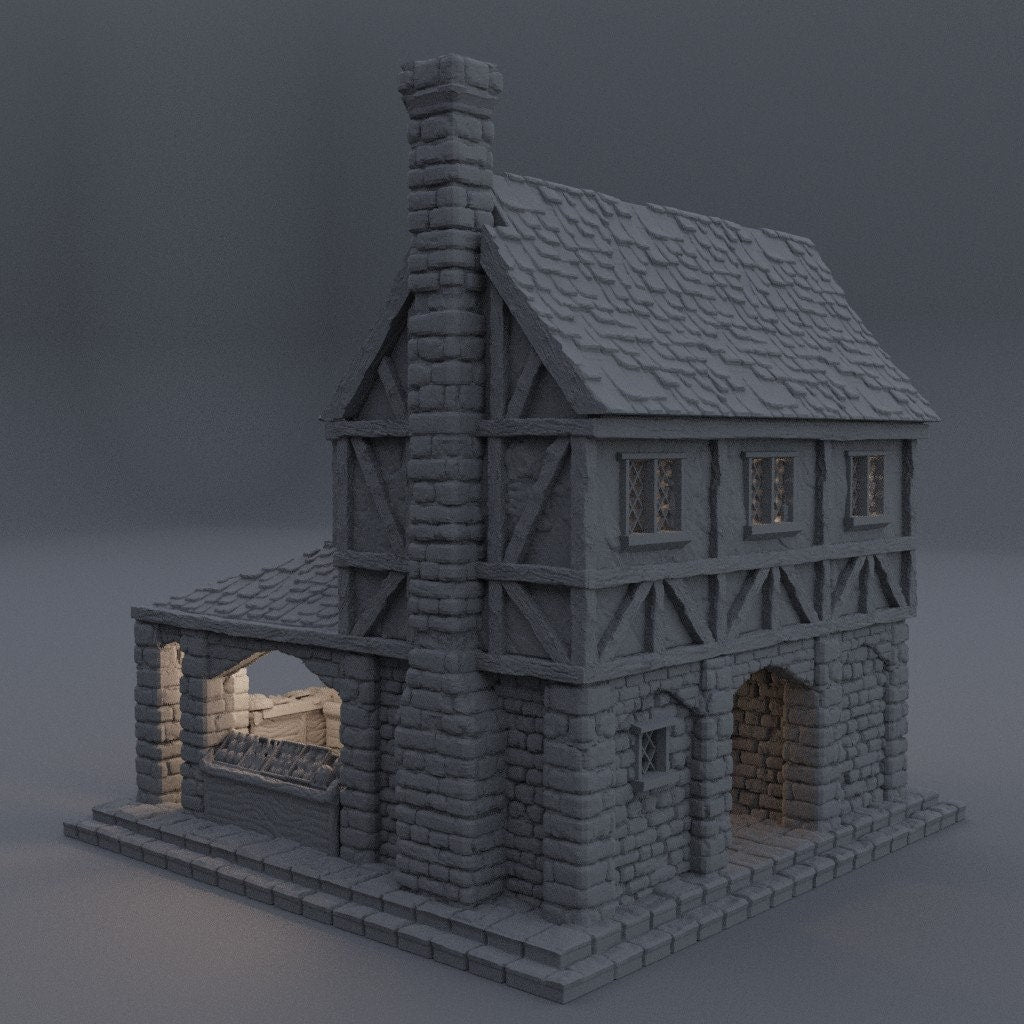 Medieval Merchant House DnD Miniature Terrain for Dungeons and Dragons, D&D, D and D, Wargaming Tabletop, 28mm