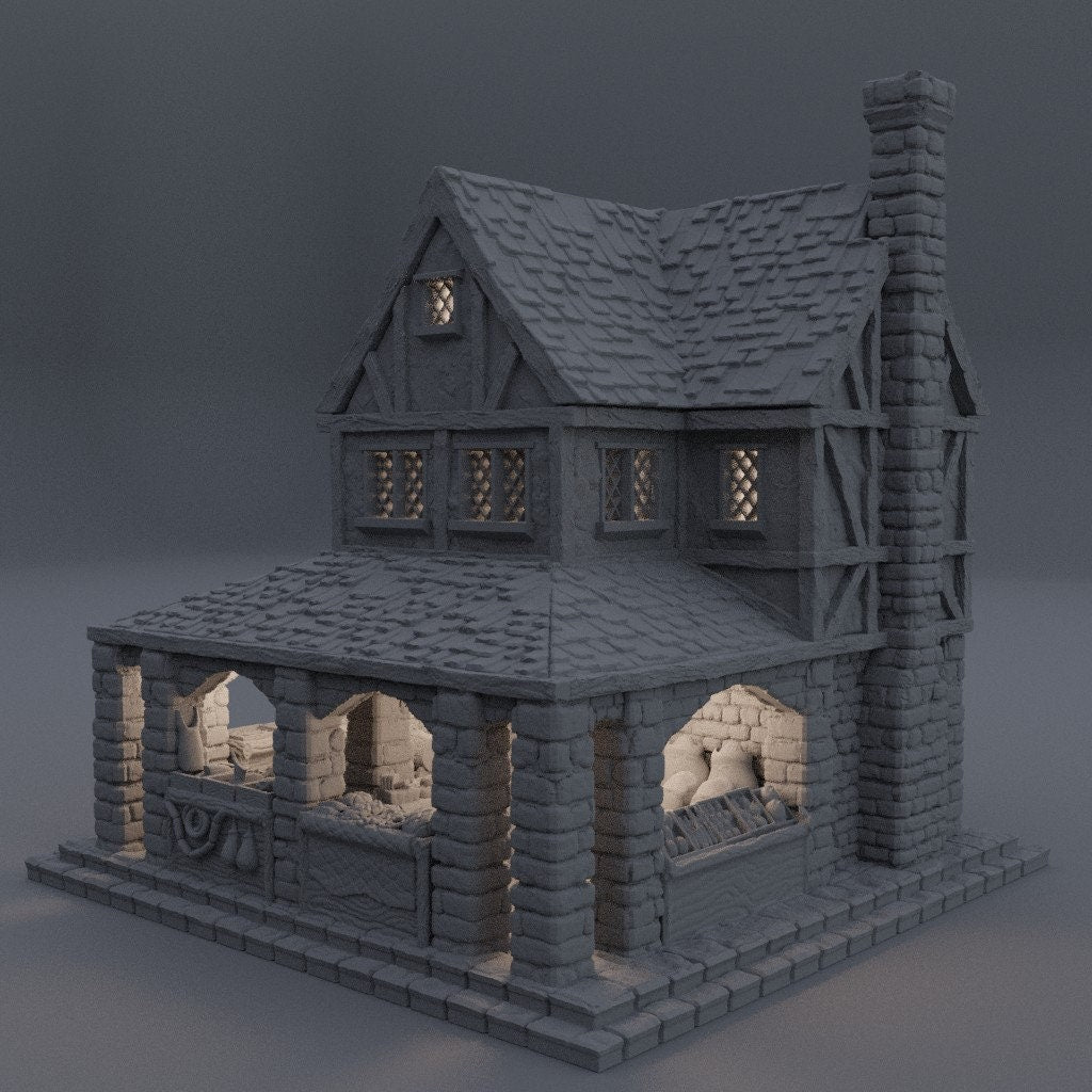 Medieval Merchant House DnD Miniature Terrain for Dungeons and Dragons, D&D, D and D, Wargaming Tabletop, 28mm