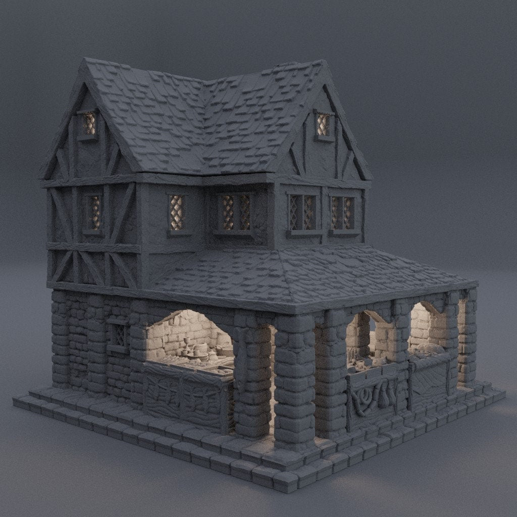 Medieval Merchant House DnD Miniature Terrain for Dungeons and Dragons, D&D, D and D, Wargaming Tabletop, 28mm