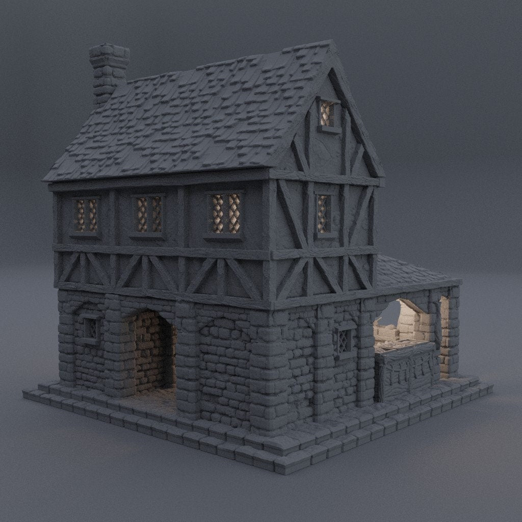 Medieval Merchant House DnD Miniature Terrain for Dungeons and Dragons, D&D, D and D, Wargaming Tabletop, 28mm