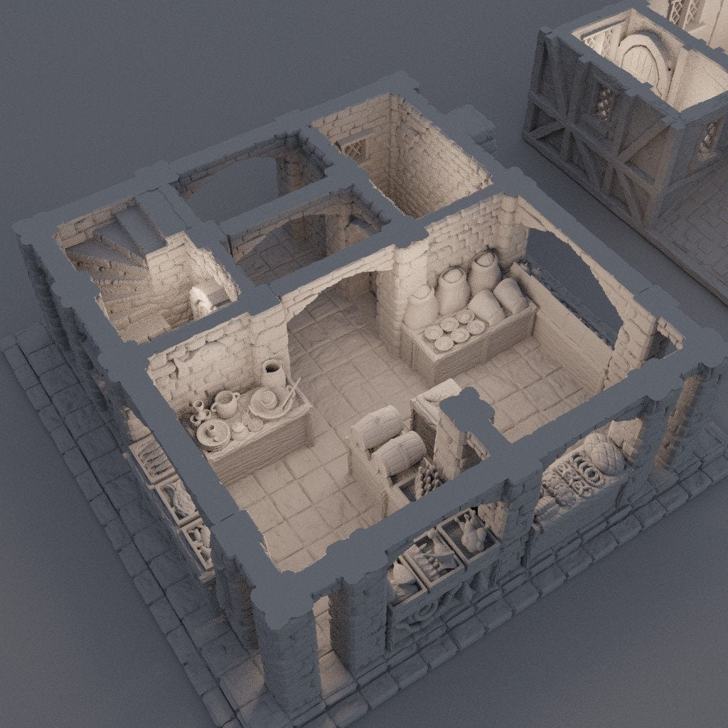 Medieval Merchant House DnD Miniature Terrain for Dungeons and Dragons, D&D, D and D, Wargaming Tabletop, 28mm