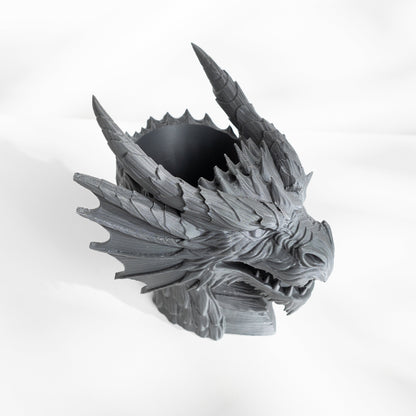 Majestic Dragon Head Planter with Integrated Drainage - Unique 3D Printed Garden Decor