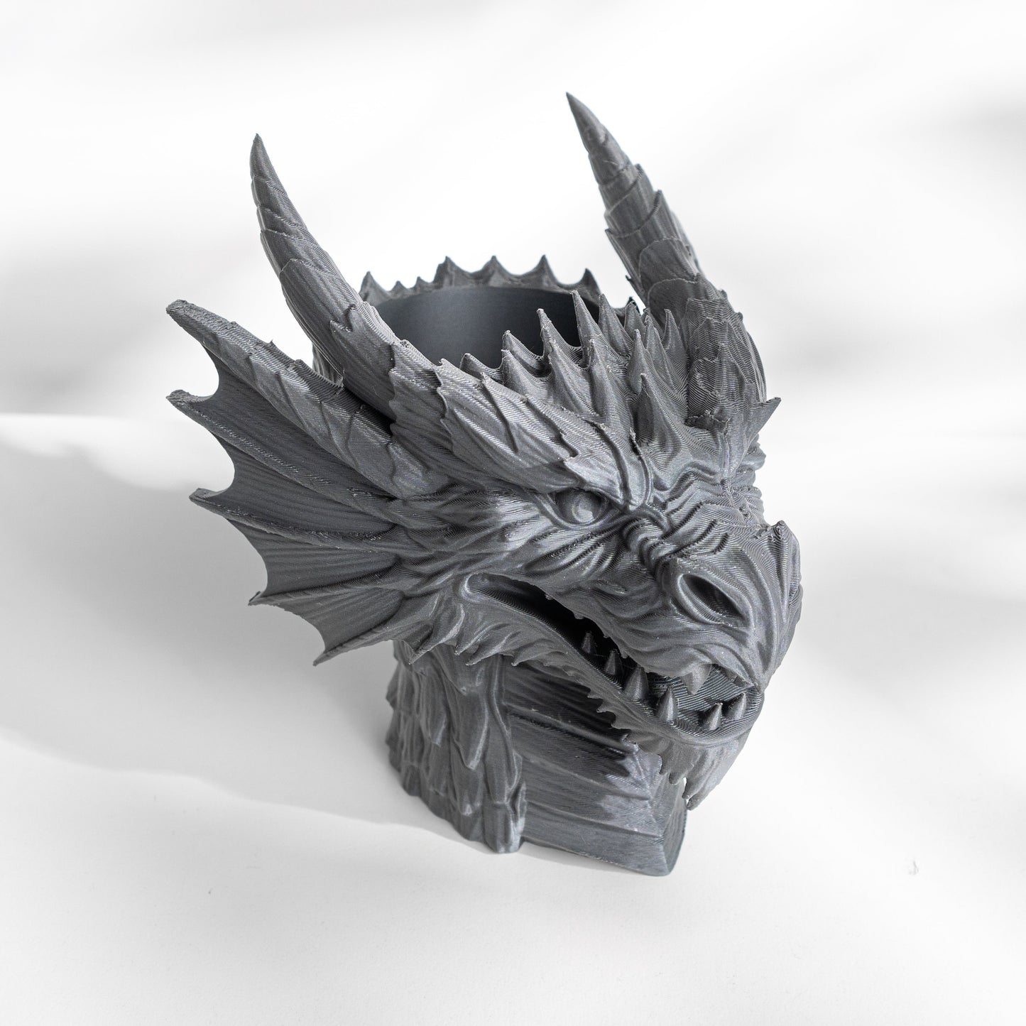 Majestic Dragon Head Planter with Integrated Drainage - Unique 3D Printed Garden Decor