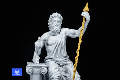 Greek God Zeus Statue with Golden Staff, Ancient Greek God of the sky, Greek Mythology, Aquarium statue, Home Decor