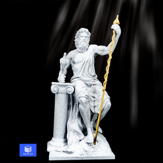 Greek God Zeus Statue with Golden Staff, Ancient Greek God of the sky, Greek Mythology, Aquarium statue, Home Decor