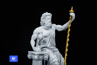 Greek God Zeus Statue with Golden Staff, Ancient Greek God of the sky, Greek Mythology, Aquarium statue, Home Decor