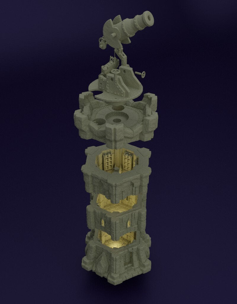 Dwarf Bombardment Tower Terrain for Dungeons and Dragons, DnD Dwarven Terrain Tower, Dwarven Cannon Tower