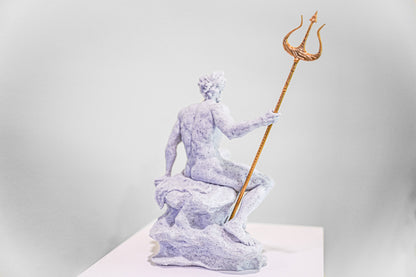 Poseidon Statue with Gold Trident, Greek God Neptune, Ancient God Statue, Aquarium Statue