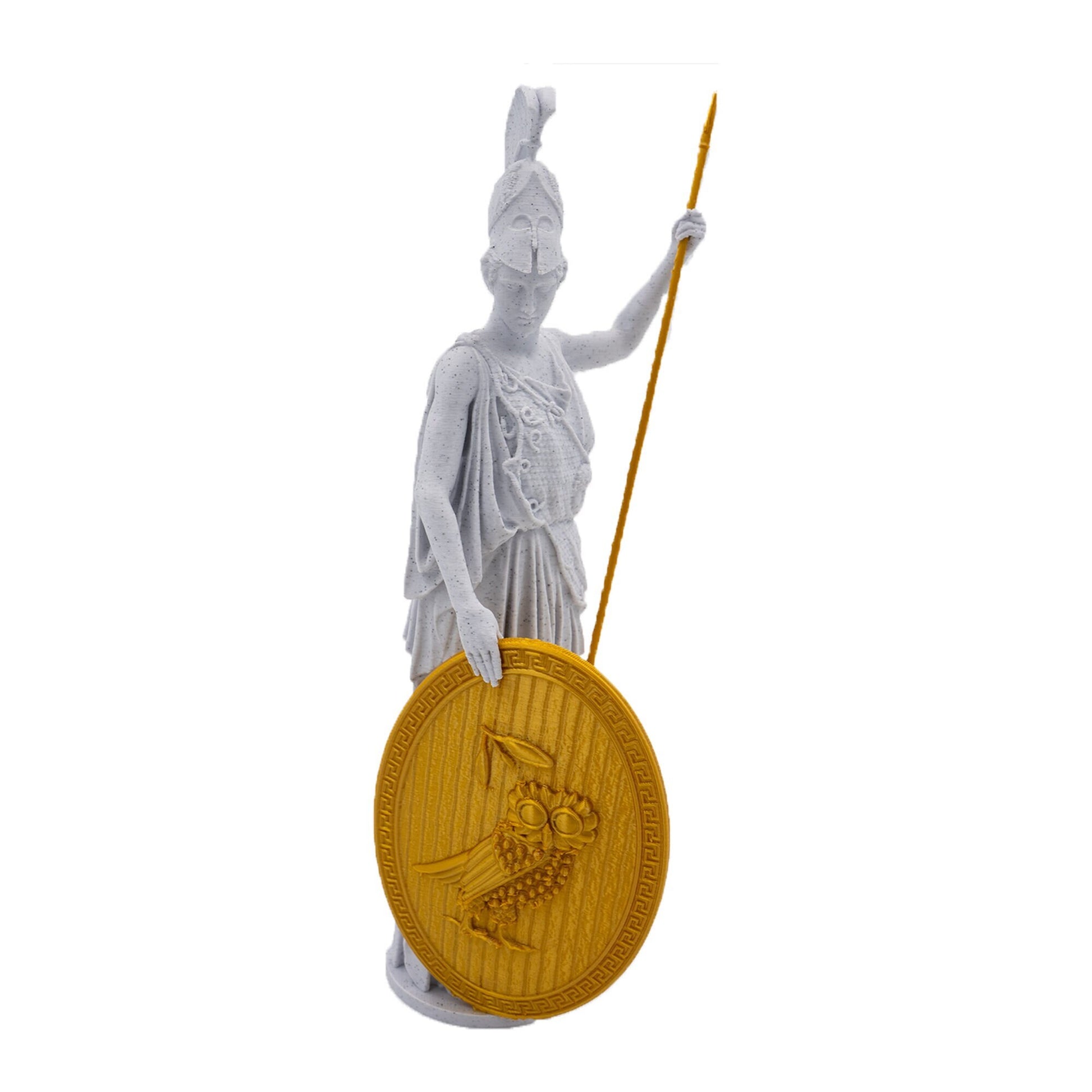 Athena 9.5" Statue w/ Golden Spear and Shield, Greek Goddess of War, Athene City Proctress