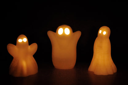 Ghost Halloween Decoration Trio, Funny Vintage Ghost Trio, Electronic tealights Inlcuded